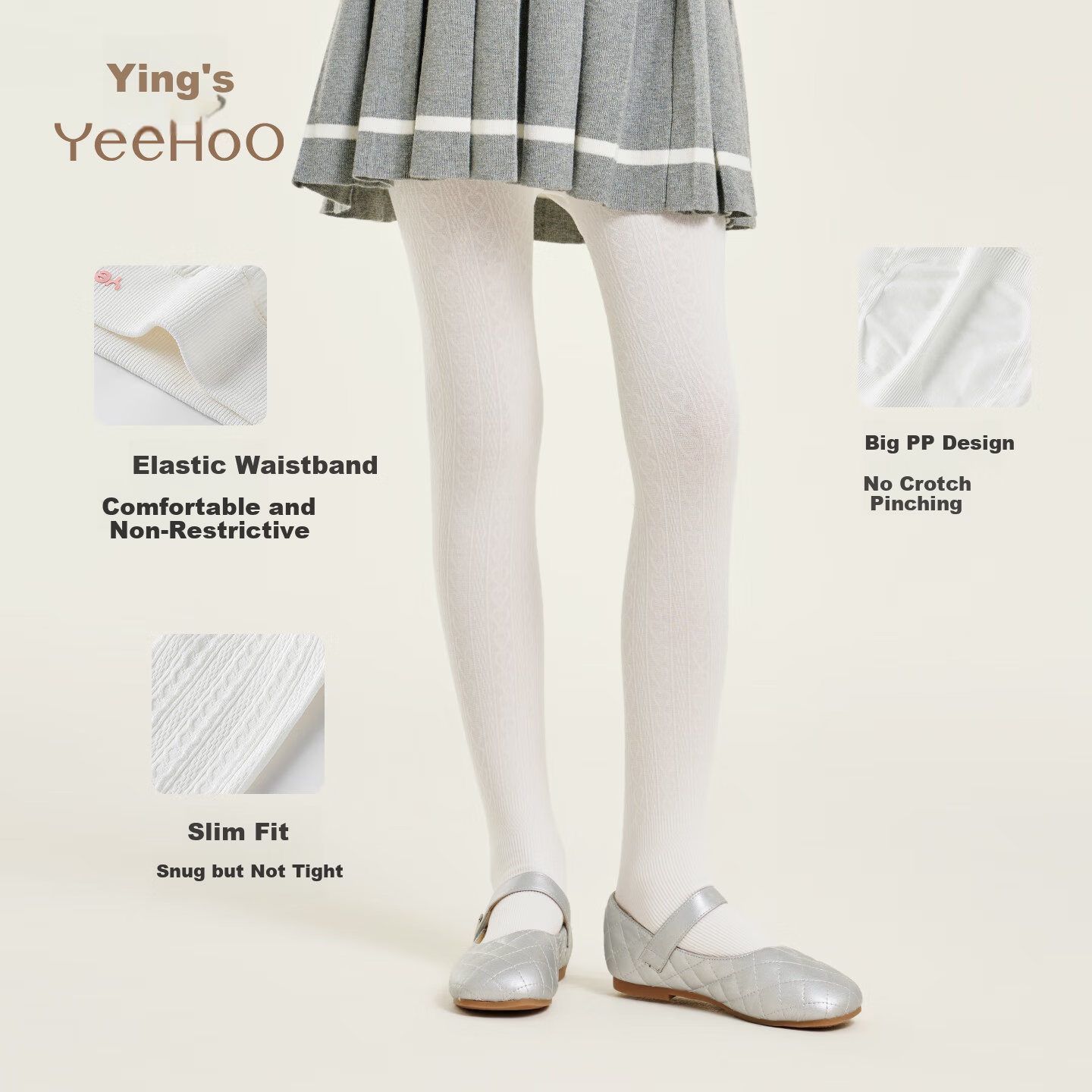 YEEHOO 7A Antibacterial Children's Dance Socks Fleece Lined Warm Girls' Elastic Non-Slip Tights for Older Girls