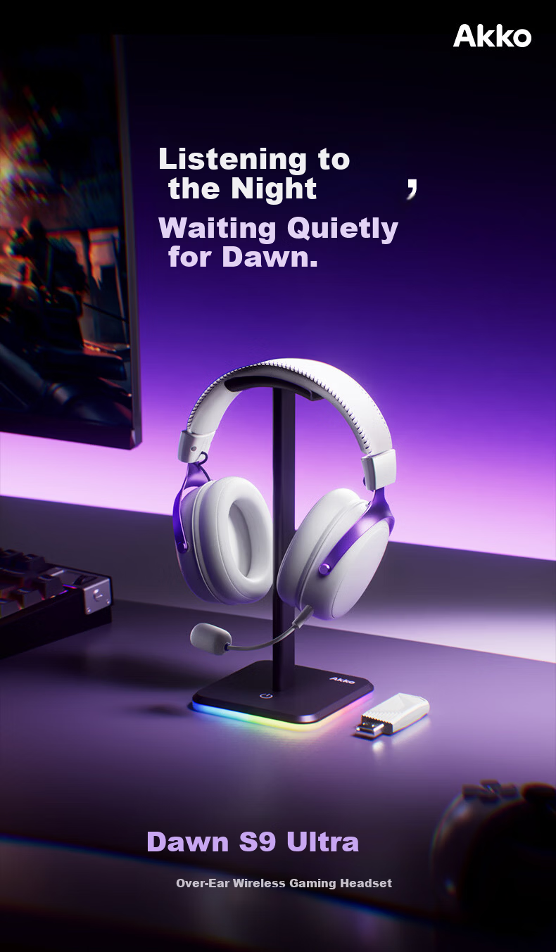 AKKO Dawn S9 Ultra 2.4G Wireless Gaming Headset Over-Ear Bluetooth Wired PC Esports Delta Sound Localization Quad-Mode 7.1 Channel TCB Triple Chamber 1