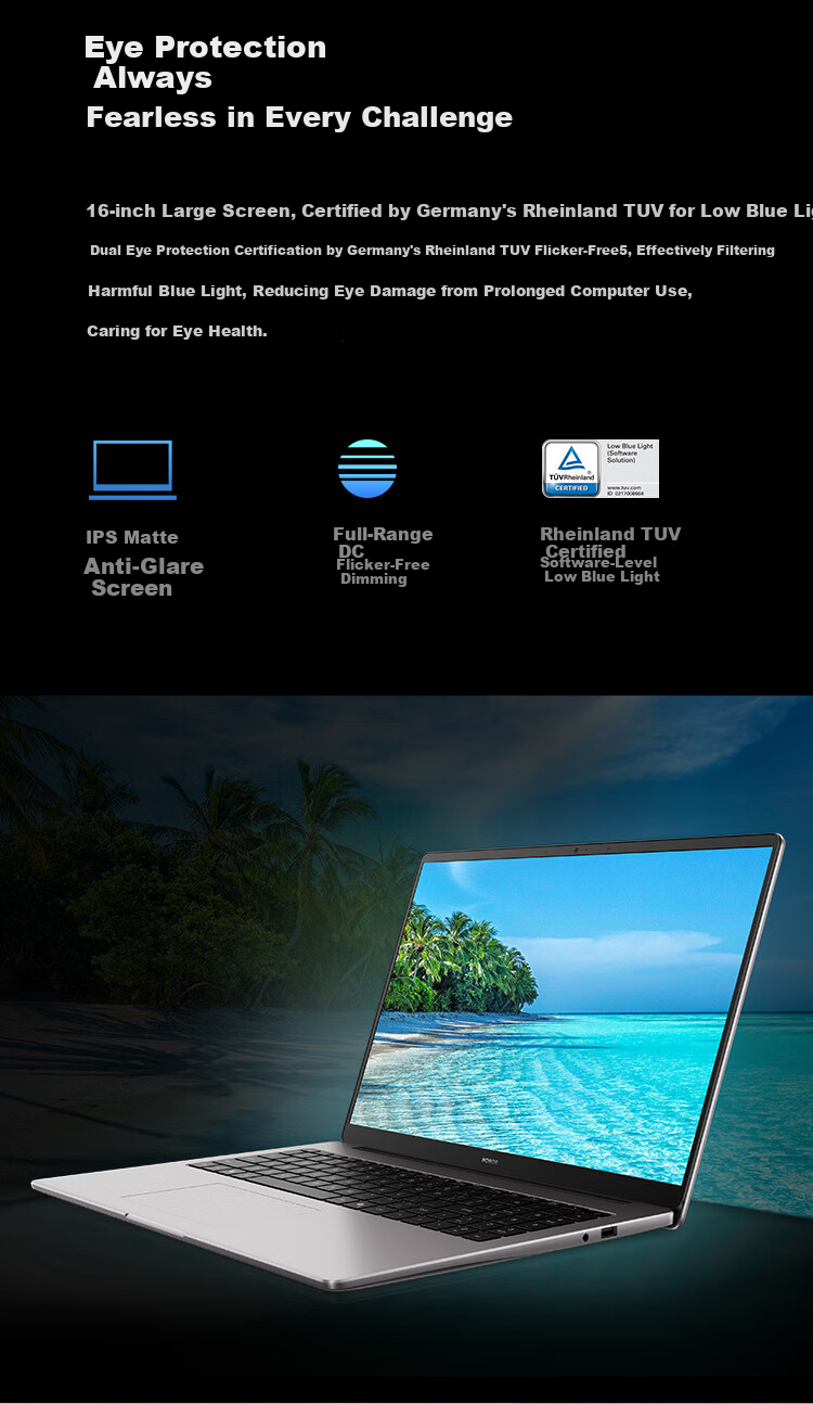Honor Notebook X16 Ryzen Edition 2026 R7-7735HS High Performance 16GB 512GB Eye Protection Screen 16-inch Lightweight Long Battery Life Laptop 4