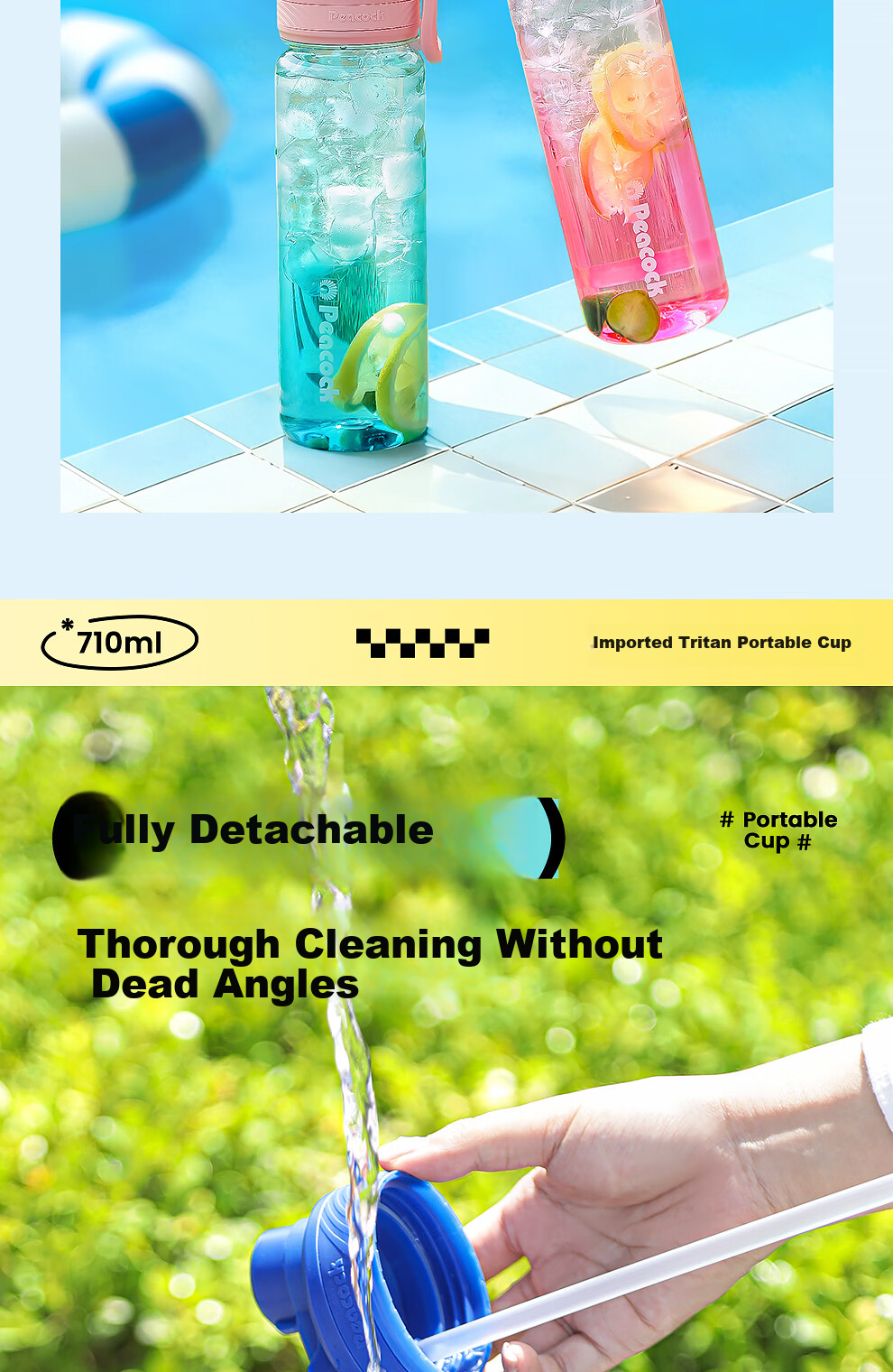 Peacock Plastic Water Bottle Outdoor Portable Sports Water Bottle with Carry Strap 710ML 10
