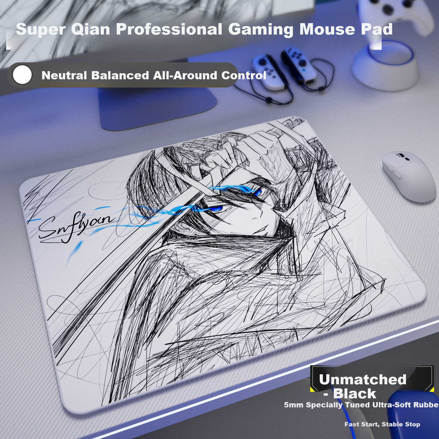 Saifeiyan [Wushuang] Ultra-fiber Cloth Gaming Mouse Pad Professional FPS Waterproof Balanced Pad Line Art Design CSGO Valorant Control Pad Wushuang Black 480x400x5mm