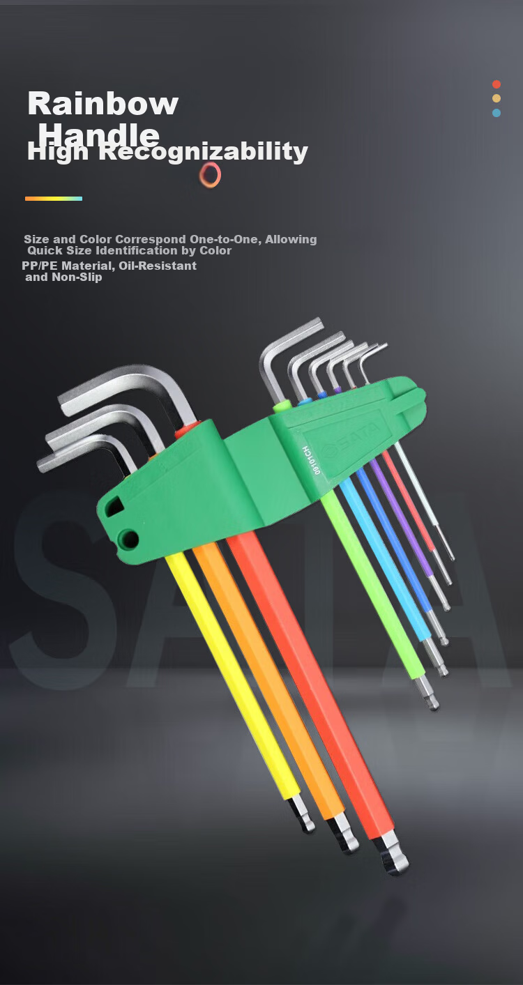 SATA Rainbow Series 9-Piece Extra Long Ball End Hex Key Wrench Set 1.5-10MM 09101CH 2