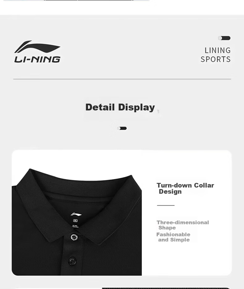 Li-Ning Polo Shirt Short Sleeve for Men, 2025 New Style T-Shirt, Summer Quick-Dry Collared Sports Business Wear, Customizable Black 6