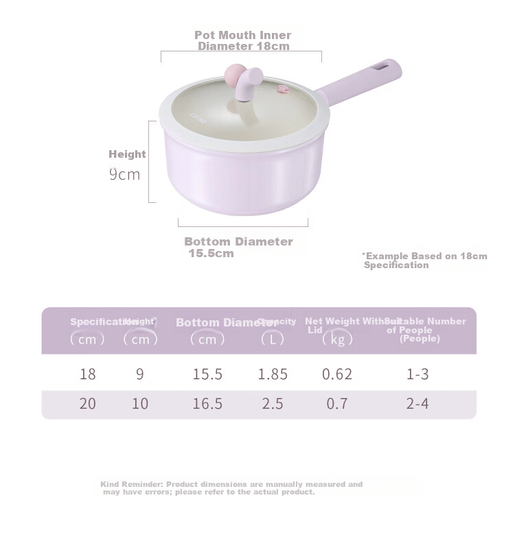 Carrot Baby Food Steamer and Cooker Pot 18cm Titanium Ceramic Non-Stick Small Soup Pot for Home and Instant Noodles 18