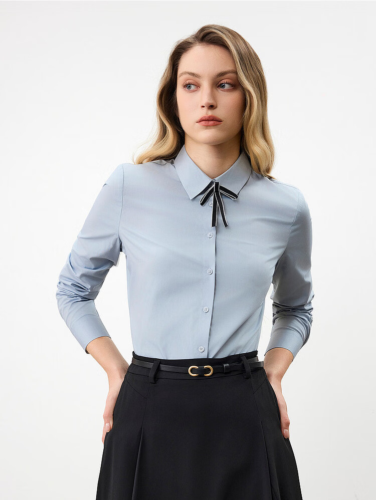 G2000 Women's 2026 Spring Summer Wrinkle-Resistant Non-Iron Long Sleeve Shirt with Bow Tie, Mall Edition 25