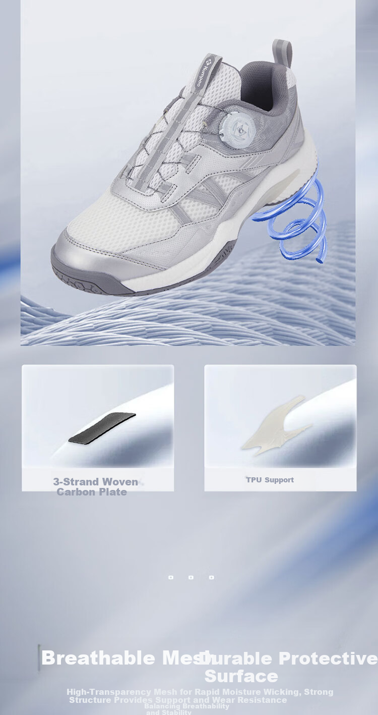 KUMPOO Badminton Shoes, Yinren D68, Unisex, Shock-Absorbing, Non-Slip, Breathable, Xunfeng Button Sneakers, Silver, Size 40 3