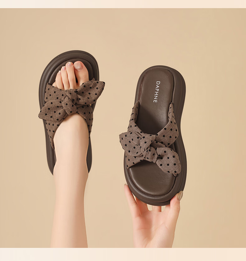 DAPHNE 2026 Summer New Polka Dot Bow Thick Sole Height Increasing Comfortable Outdoor Slippers for Women 20
