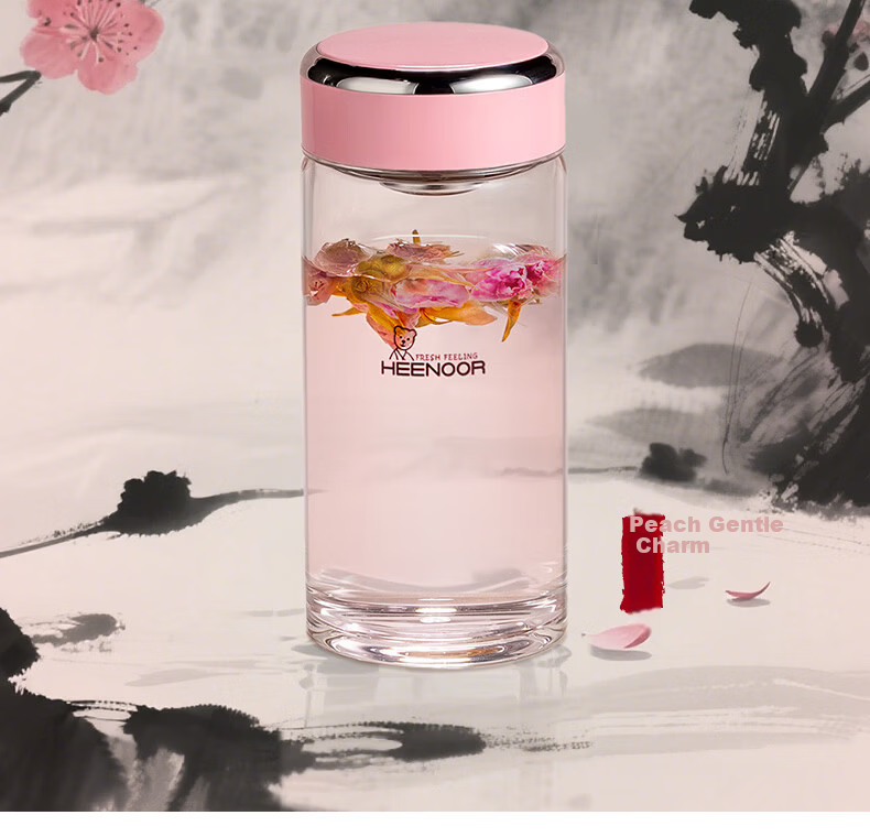 Heenoor Single-Layer Glass Cup, 2026 New Floral Tea Cup, Transparent High-Value Water Cup for Women, Home Portable Tea Infuser Mug 12