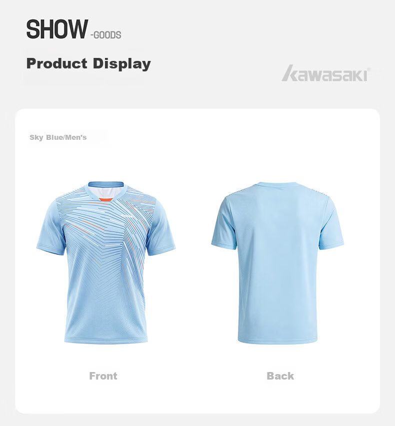 KAWASAKI New Badminton Shirt Unisex Professional Quick-Dry Competition Jersey Sky Blue S 25