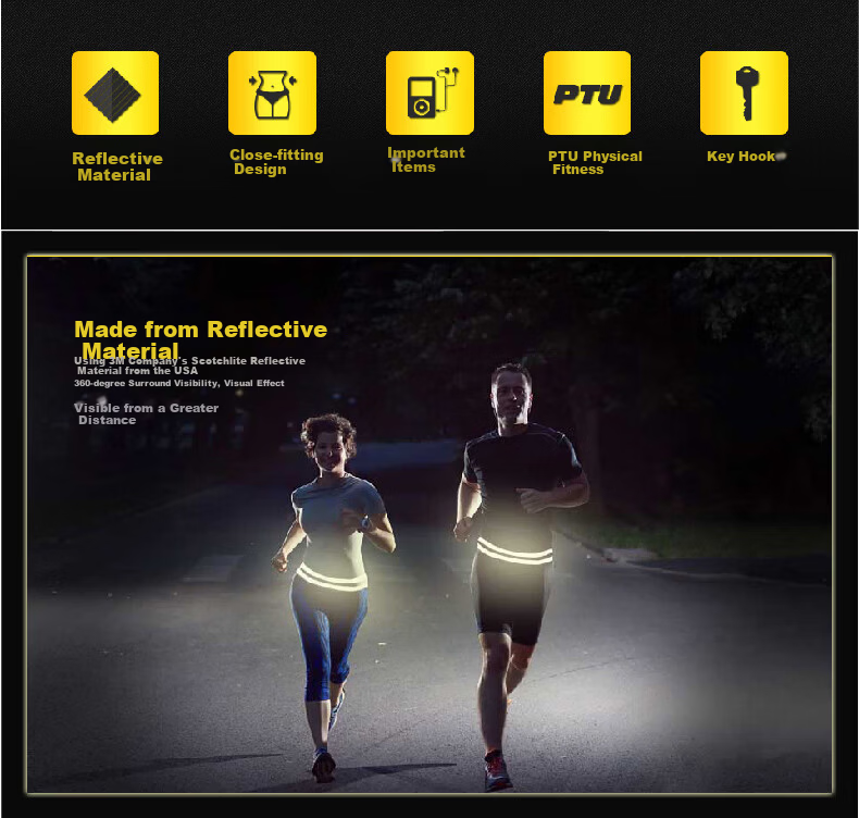 Feibit Night Running Waist Bag Running Sports Close-Fitting Fitness Marathon Gear Mountaineering Waist Belt Atomic Yellow XL 6