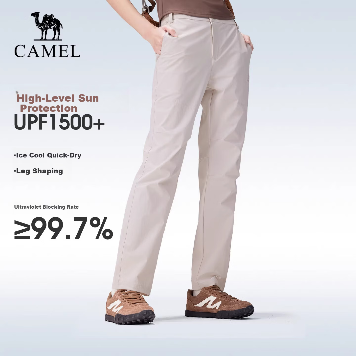 CAMEL Outdoor Quick-Dry Pants Men 26 Spring Summer Woven Cool Breathable Moisture-Wicking High UV Protection Hiking Mountaineering Long Pants Women 9042