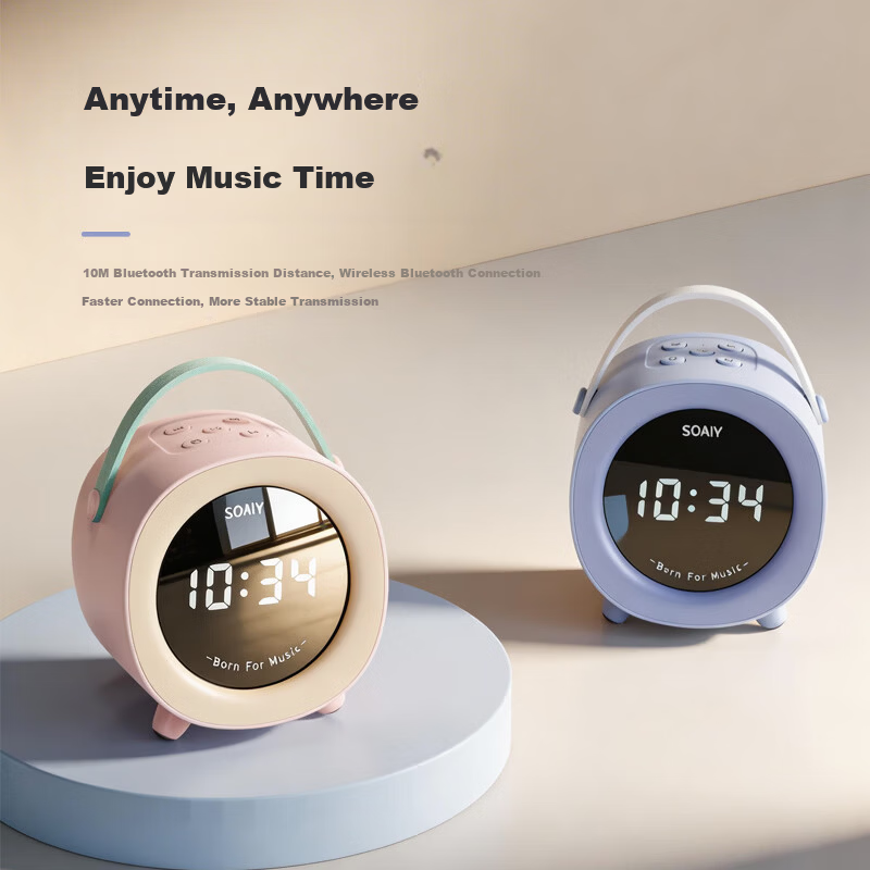 Soaiy SK60 Alarm Clock Speaker, Wireless Bluetooth Speaker, Refreshed Subsidy, Student Wake-Up Device, 2026 New Small Speaker, Desktop Subwoofer, Mini Bedroom Birthday Gift for Girls