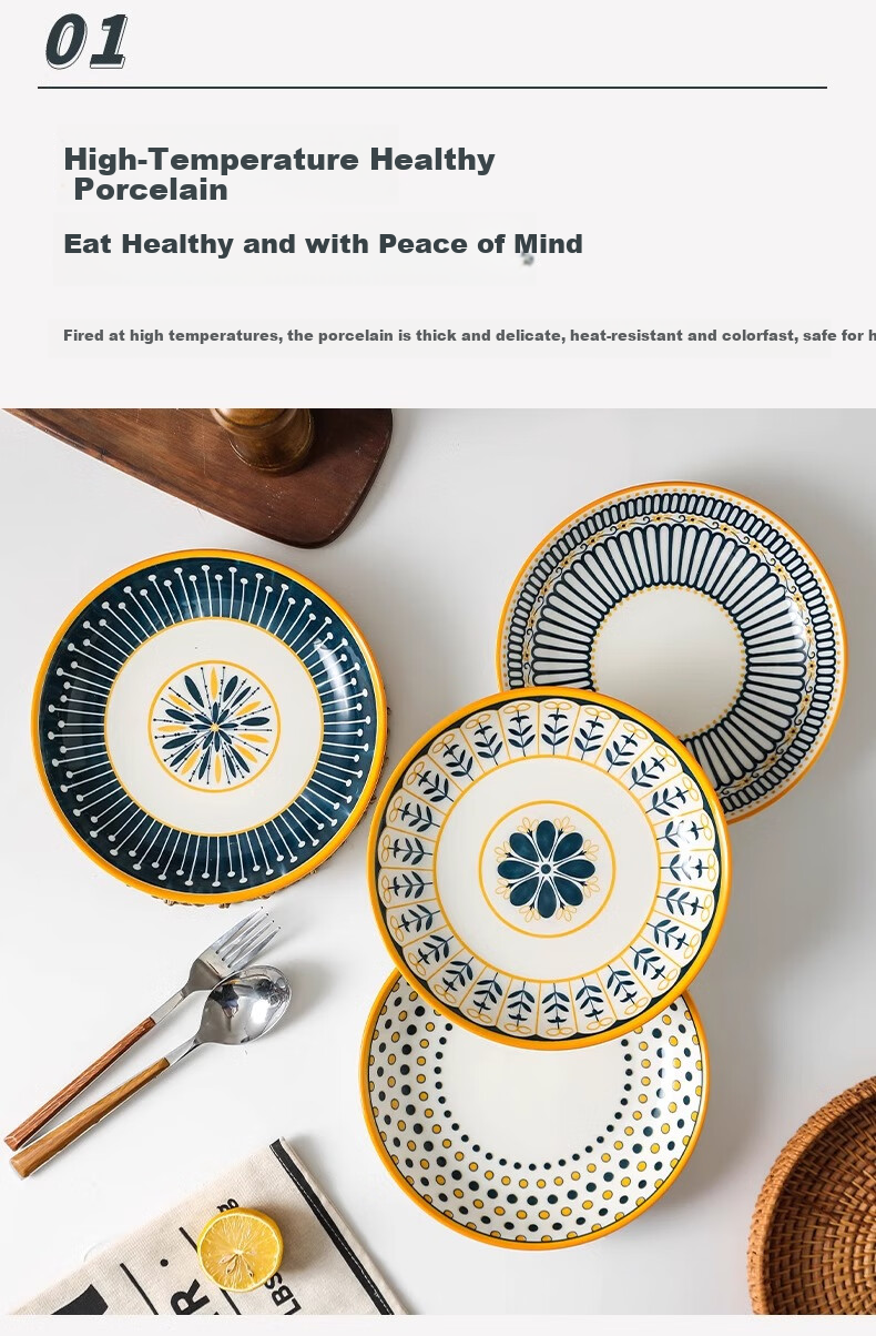 CERAMICS Nordic Series Plates, Household Ceramic Dishes, Creative Minimalist Tableware, Plate And Bowl Set, Round Plates, Mixed Set of 4 Pieces 3
