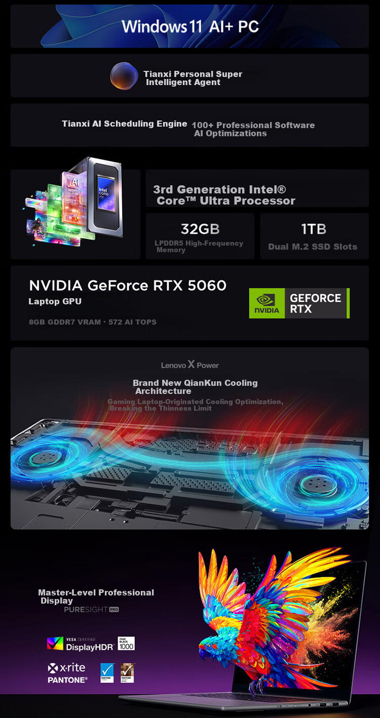 Lenovo YOGA Pro 15 Aura 3rd Gen Ultra7-356H RTX 5060 32GB 1TB 2.5K 165Hz Touch OLED Laptop with Stylus National Subsidy 2