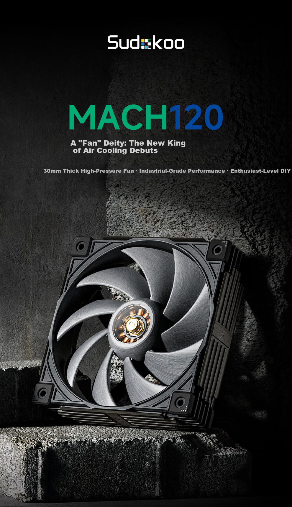 SUDKOO MACH120 Case Fan (Mach 120 Fan / LCP Blades / 30mm Industrial Grade Fan / Adjustable Center White Light / 6-Year Warranty) 1