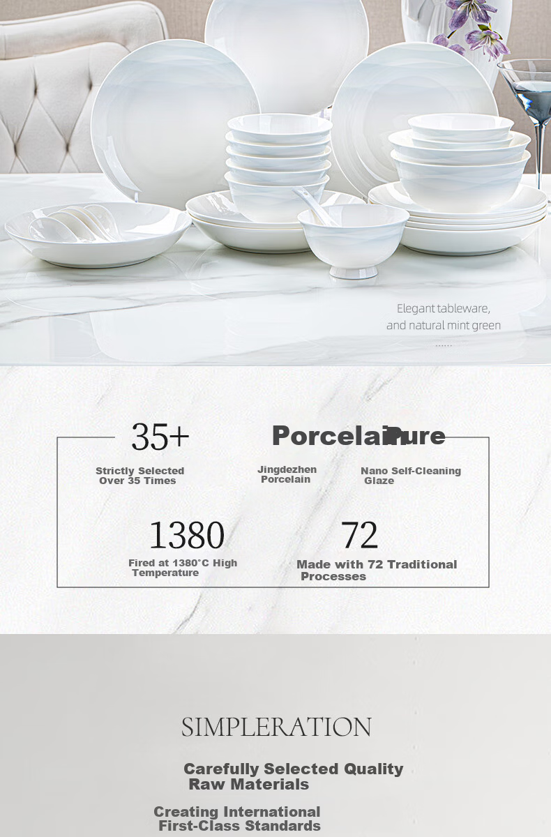NINE CRANES Jingdezhen Premium Gradient Tableware Set High-End Bowls and Plates Home Use Stylish 6