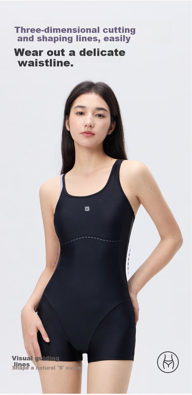 Keep Women's One-Piece Square-Leg Professional Swimsuit Plus Size Conservative Racing Training Swimwear 770 Black Purple L 4