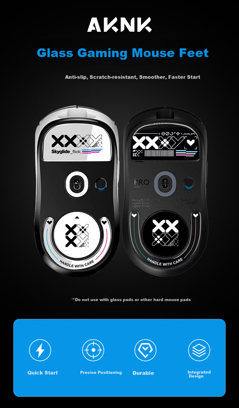 AKNK GPW Eagle Eye/GPW 3rd Gen/2nd Gen/GPW Snow Leopard Logitech Mouse Feet, GPW Glass Mouse Feet, Curved Edge Scratch-Resistant Durable GPW 2nd Gen [Black Print] 1