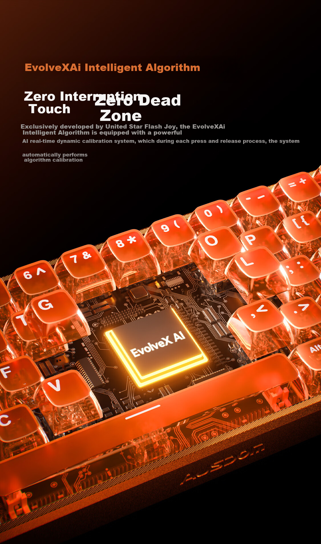 AUSDOM Z68 Full Aluminum Magnetic Shaft Keyboard RT Esports Gaming Mechanical Keyboard Customizable Wired Hot-Swappable Aluminum FPS Valorant 68-Key Star Flash Orange 7