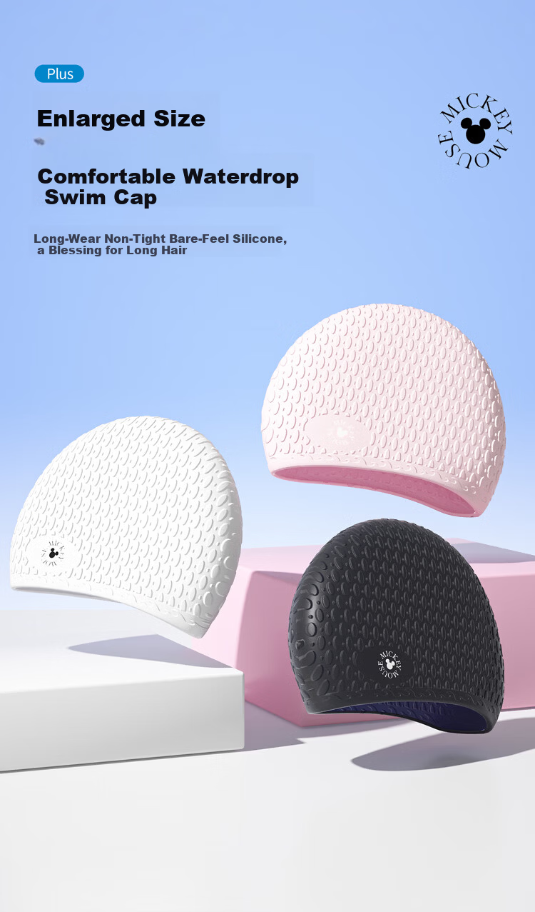 Disney Silicone Swim Cap for Women, Large Size, Waterproof, Comfortable Fit, High-Quality Adult Swimming Cap D76006S White 1