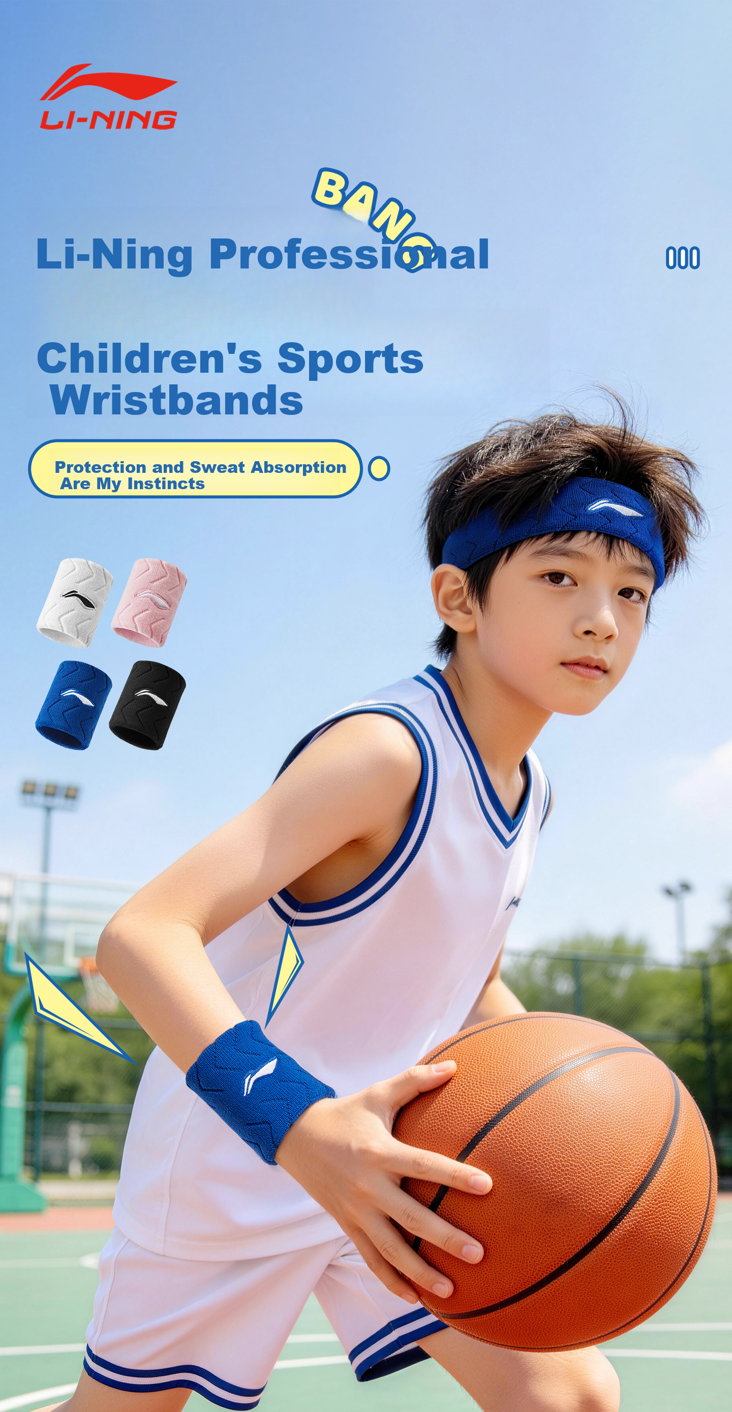 Li-Ning Kids Sports Wristband Sweat-Absorbing Wrist Towel for Badminton Basketball Volleyball Tennis Tendonitis Wrist Injury Support 1