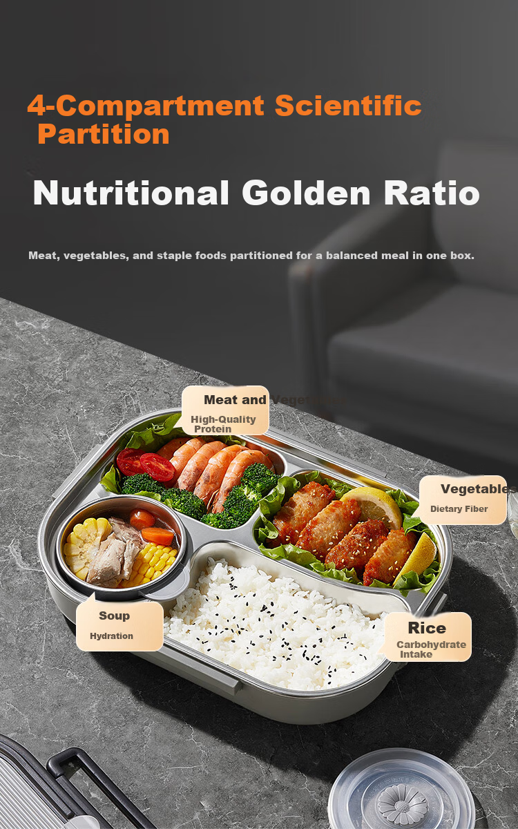 JD Original Lunch Box, 316L Stainless Steel, Suitable for Microwave Heating, Extra Large Capacity 2.4L, with Chopsticks And Spoon + Insulated Bag 6