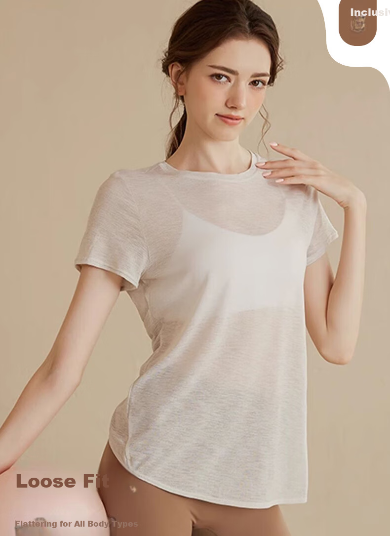 XUEXIMAN Premium Yoga Shirt Women Sports Short Sleeve Running Loose Quick-Dry Breathable Fitness Top Summer Thin 7