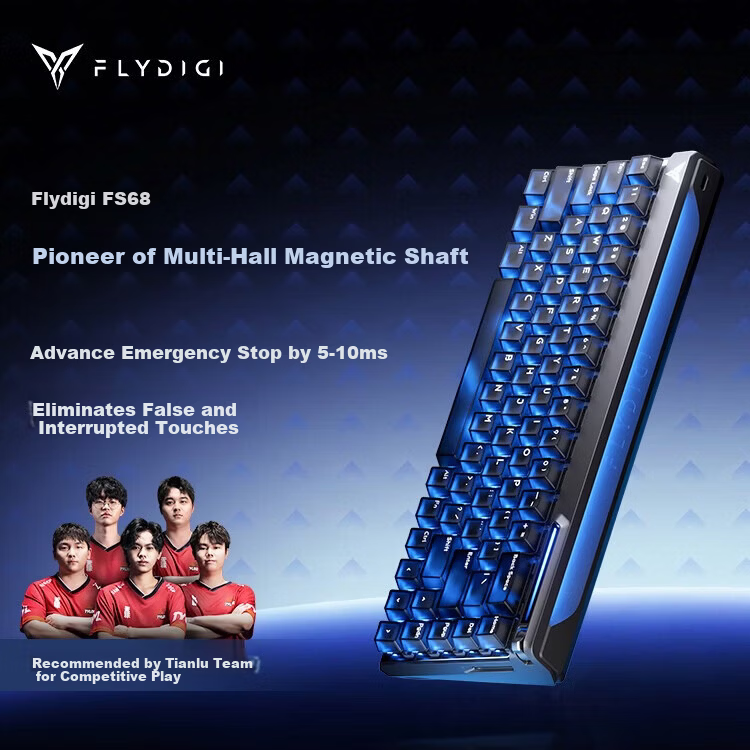 Flydigi FS68 Multi-Hall E-sports Magnetic Switch Keyboard Black Valorant CSGO2 Custom 68-Key Wired Gaming Keyboard Recommended by Tianlu Team