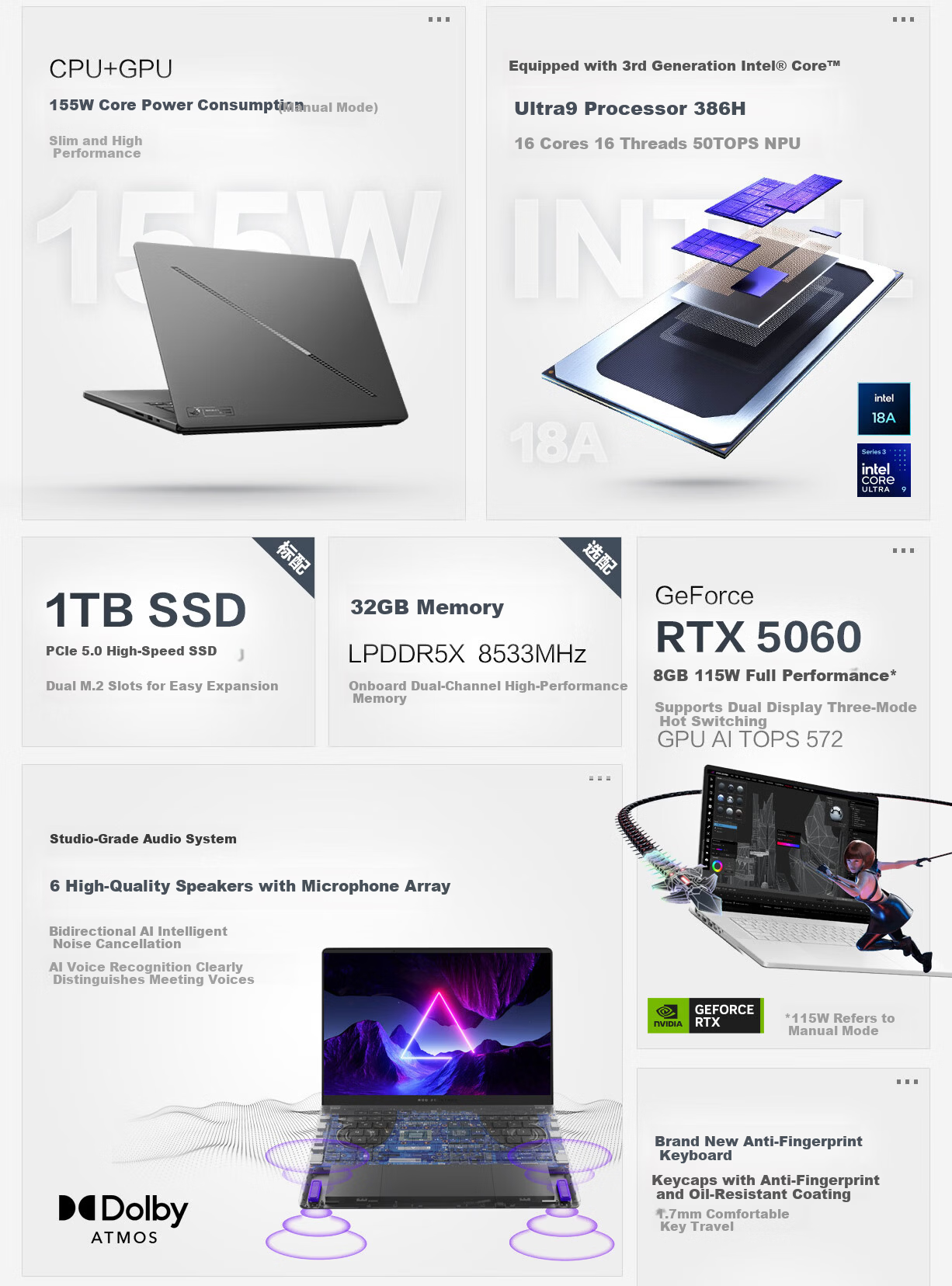 ROG Phantom 16 Air 2026 Core U9 16-inch Gaming Laptop (U9 386H, 32GB RAM, 1TB SSD, RTX 5060, 2.5K 240Hz HDR1000) Gray 2