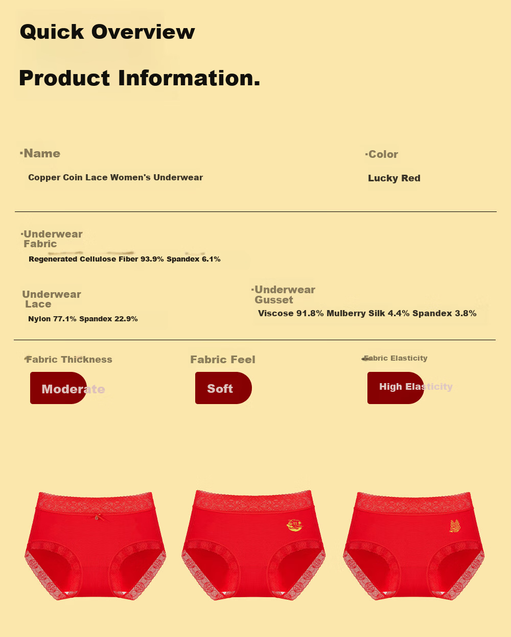 GUJIN Women's Red Underwear Set for the Year of the Snake, Mid-Waist Antibacterial Cotton Briefs and Socks for Marriage Year 13