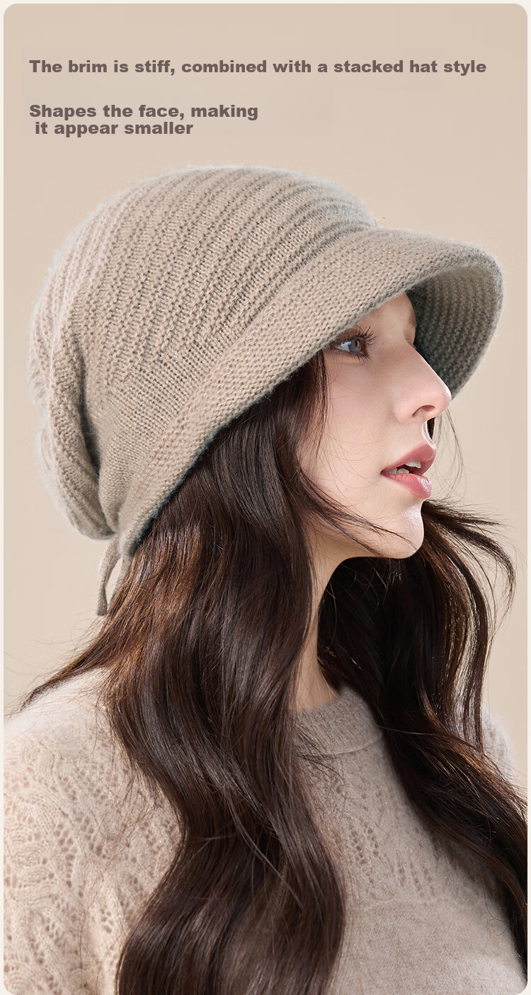 JIUMU Women's Thickened Warm Sheep Wool Knit Beanie Hat Autumn Winter Cold Weather Slouchy Hat 6
