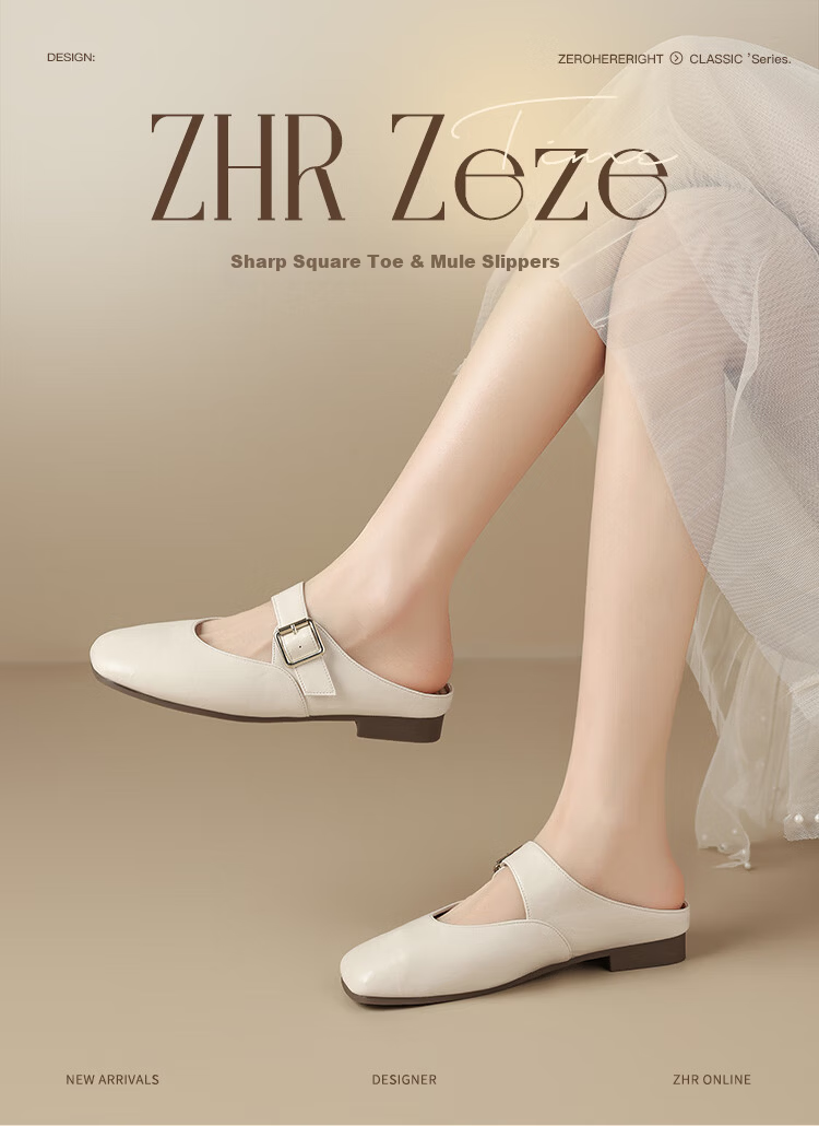 ZHR Zese Mueller Women's Classic Versatile Outdoor Half-Slip Elegant Low-Cut Mary Jane Shoes KH18 Pumpkin Color Size 36 1