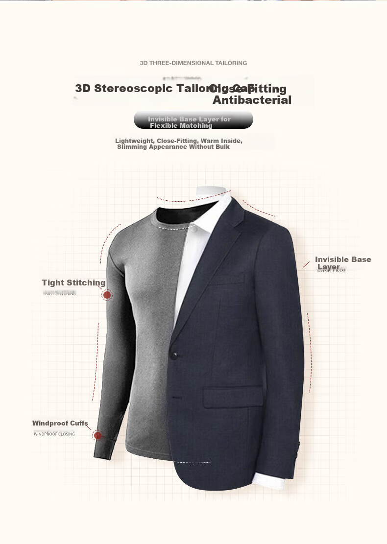 LangSha Men's Autumn Shirt 100% Cotton Antibacterial Thin Round Neck Invisible Thermal Base Layer 7
