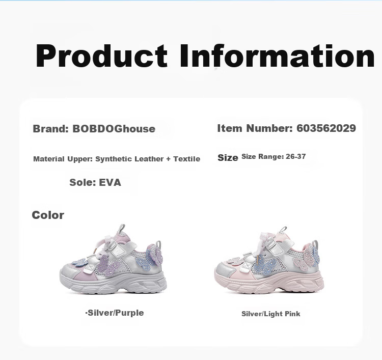 BOBDOG House Girls Princess Summer Sneakers Dad Running Shoes Kids Sports Shoes 603562029 Silver/Pale Pink Size 33 1