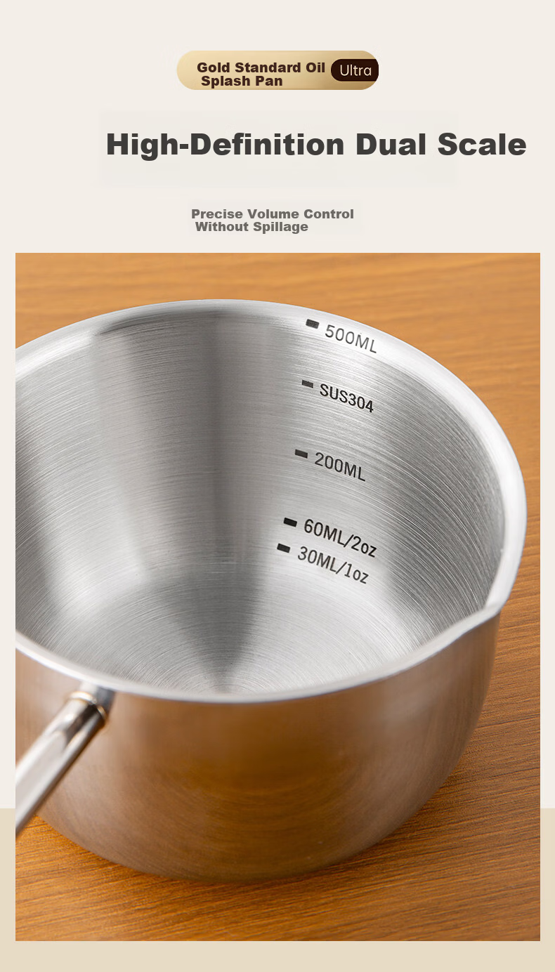 Suncha 304 Stainless Steel Oil Pouring Small Pot with Wooden Handle, No Coating, Heat-Resistant, 300ml 10