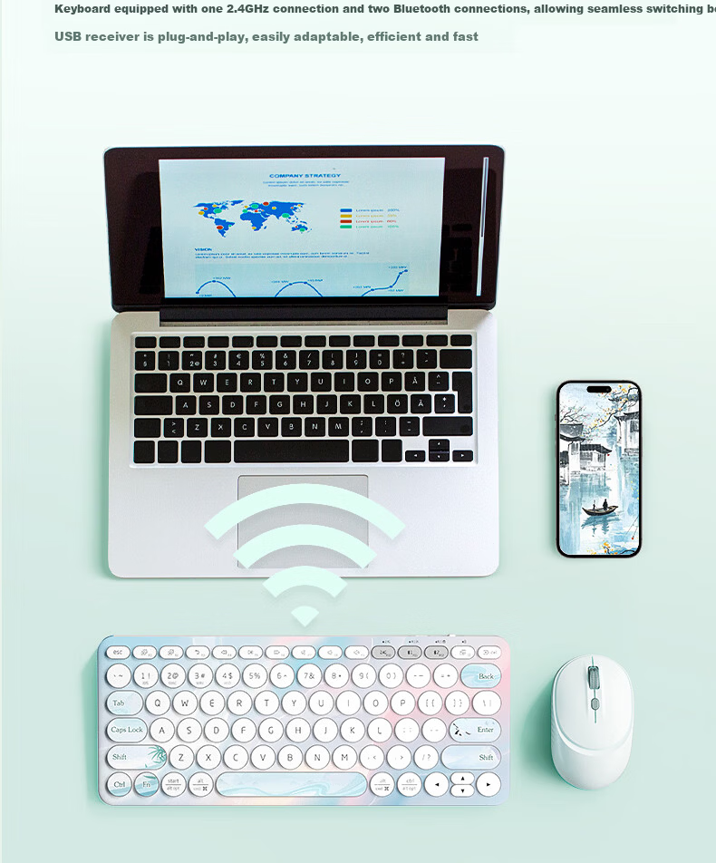 HP Wireless Bluetooth Keyboard Classic Chinese Style Three-Mode Silent Learning Office Keyboard 79-Key Portable Ultra-Thin Rechargeable Laptop Tablet Keyboard 7