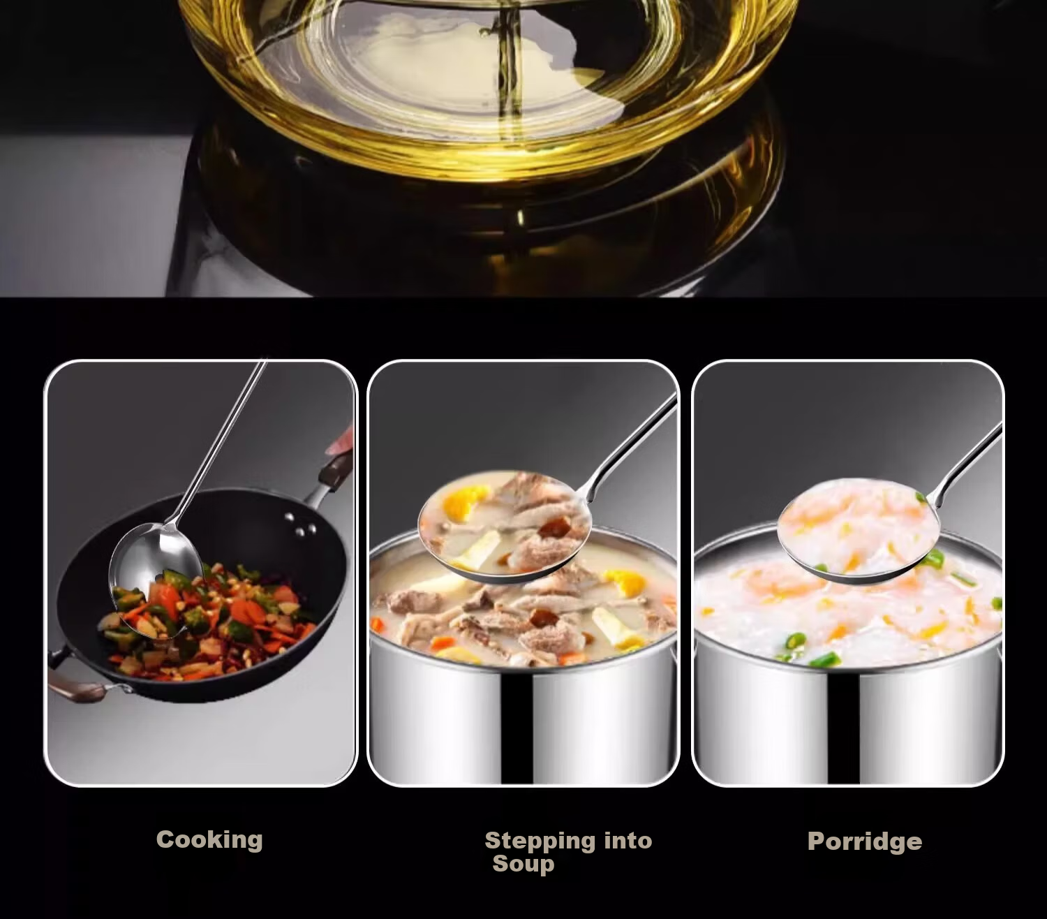 Congge Stainless Steel Medium Cooking Spoon Solid Serving Spoon Long Handle Chef Spoon Thickened Soup Ladle Spatula Jingcang 8
