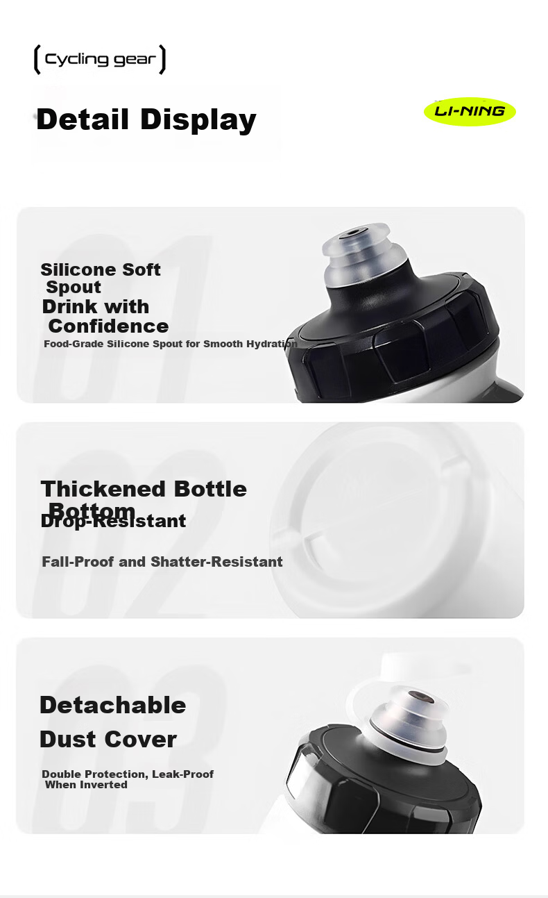 LI-NING Large Capacity Squeeze Bicycle Water Bottle Outdoor Sports Water Bottle Mountain Bike Cycling Water Bottle Accessory 9