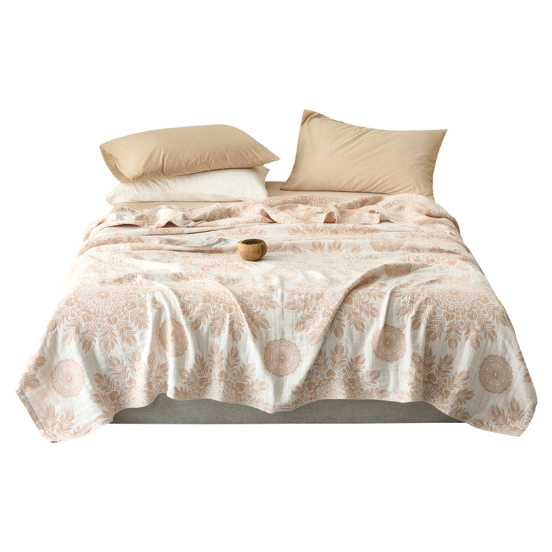 Grace Pure Cotton A-Class Three-Layer Thickened Towel Blanket 100% Cotton Inner and Outer Full Cotton Towel Blanket Aviation Blanket Twilight Orange 1.5m