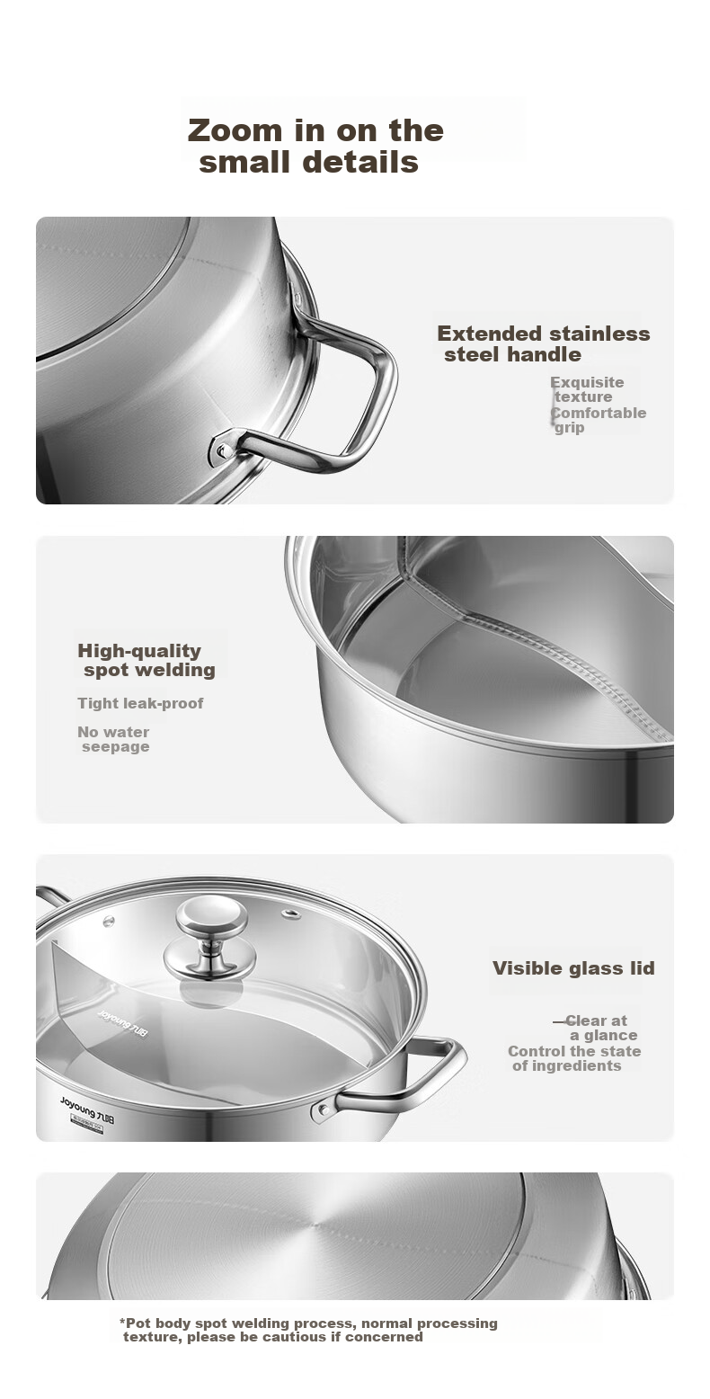 Joyoung Hot Pot Cookware 304 Stainless Steel Yuan Yang Pot Hot Pot Soup Pot Multi-Person Small Hot Pot Induction Cooker Gas Stove 28cm 9