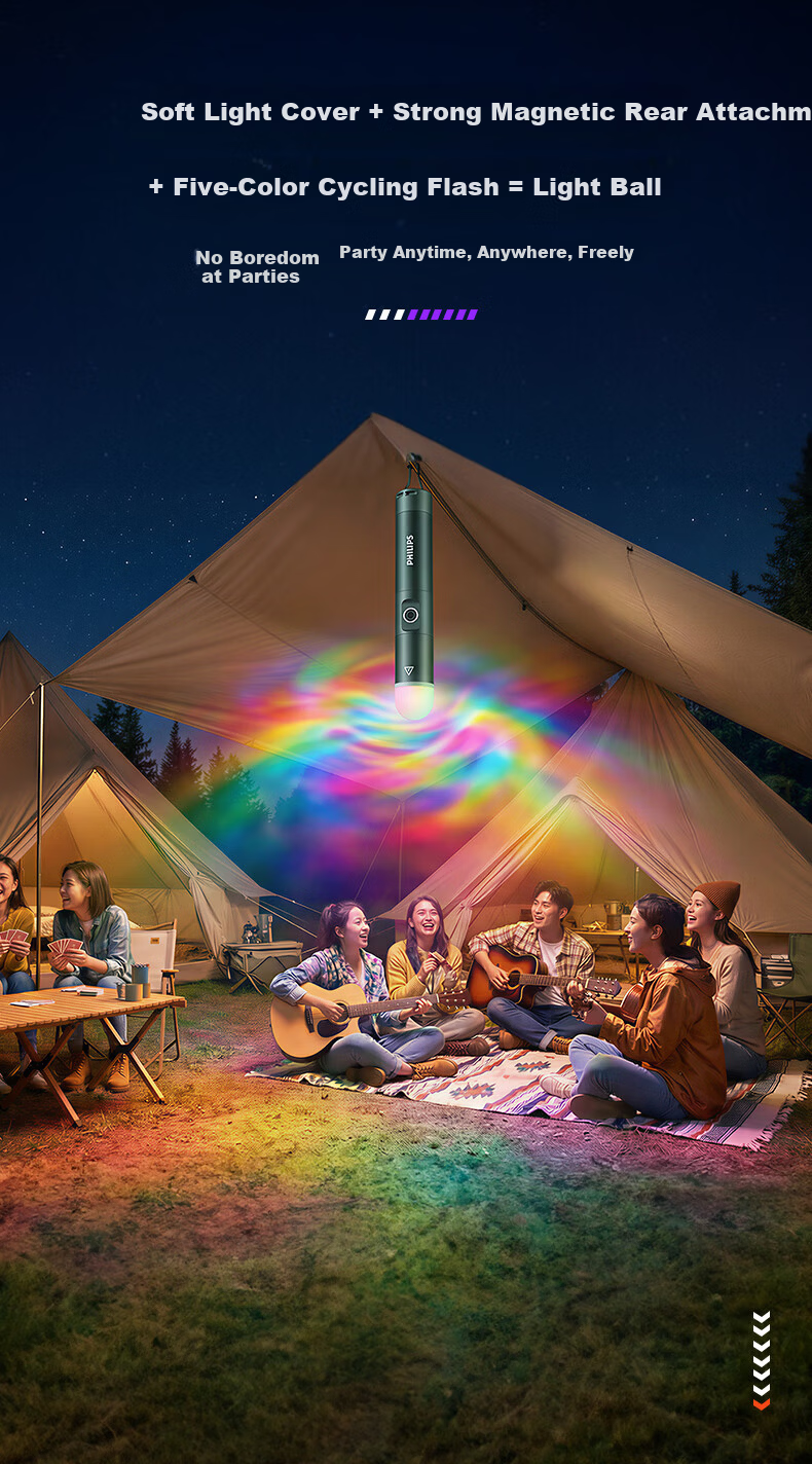 PHILIPS Ultra-Bright High-Intensity Flashlight with Five Color Light Sources, Long Battery Life, Outdoor Magnetic Camping Rechargeable Portable Home-Specific 5188 16