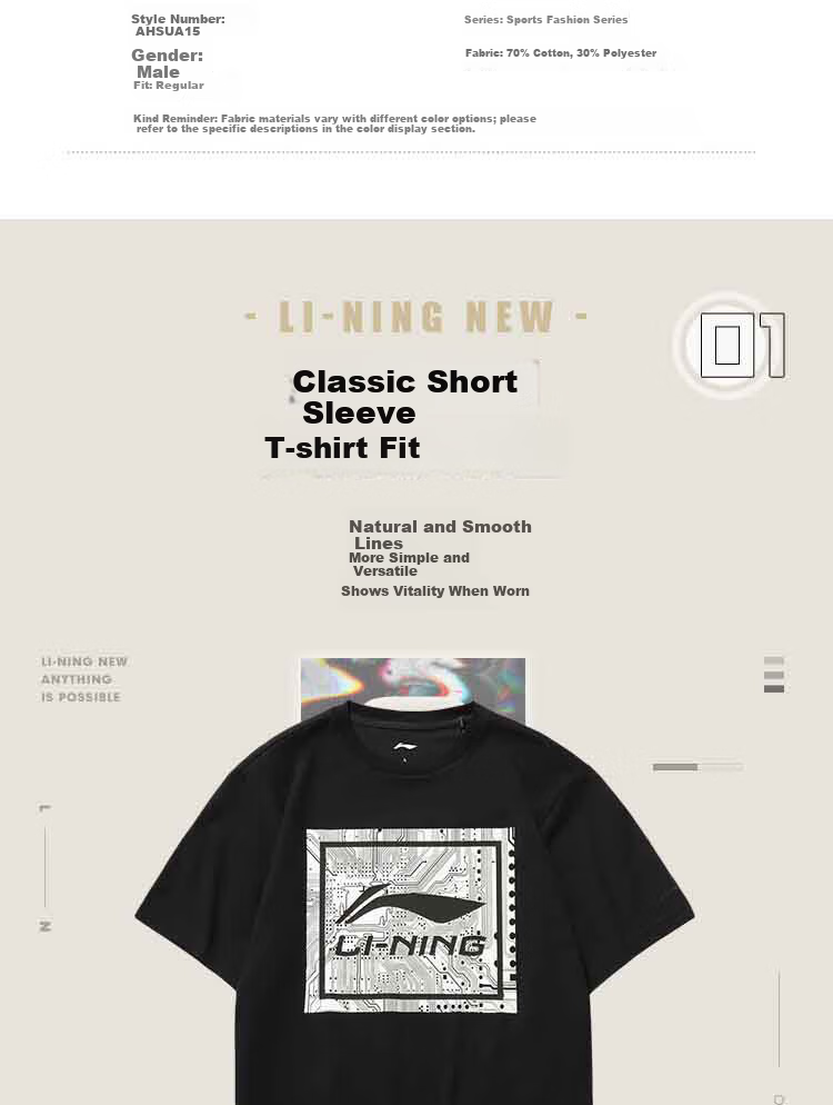 LI-NING Men's Breathable Lightweight Comfortable Summer T-Shirt Trendy Fashion Round Neck Printed Casual Versatile Sports Top 10
