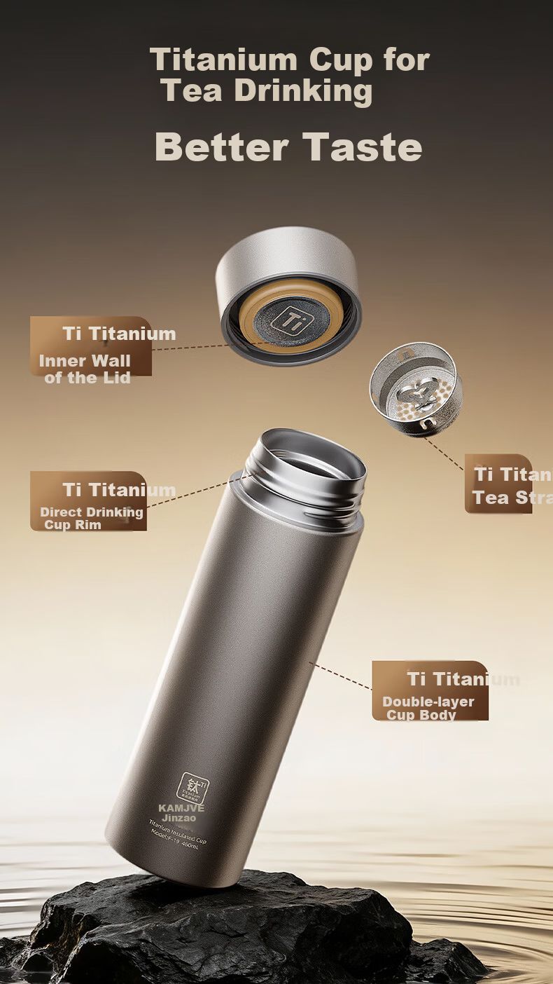 KAMJOVE Titanium Insulated Water Bottle Pure Titanium Inner and Outer Cup Portable Tea Cup for Men and Women 5