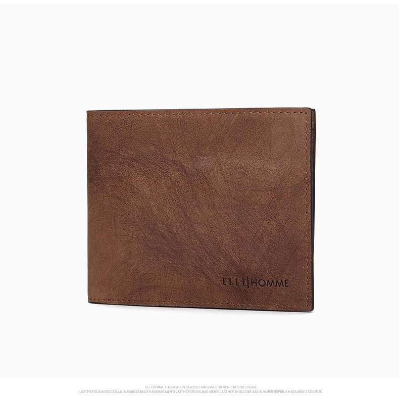 ELLE HOMME Vertical Wallet First Layer Cowhide Multi-Card Vintage Bi-Fold Card Holder 0330 Birthday Gift for Boyfriend 12