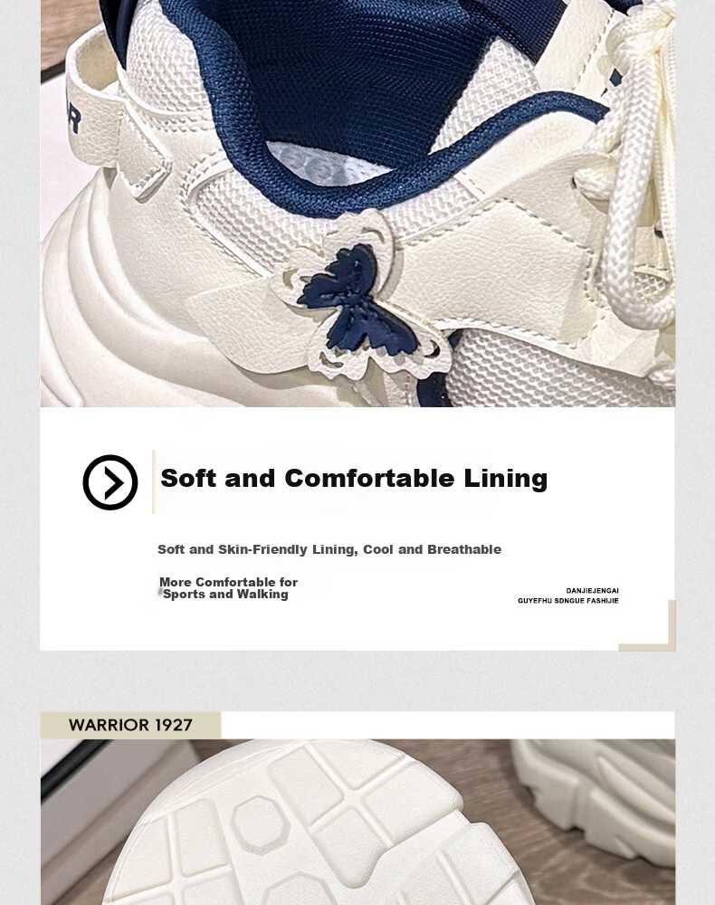 Warrior Official Women's Dad Sneakers 2026 Spring Summer New Thick Sole Height Increasing Casual Sports Shoes Women Pink Beige Size 39 9