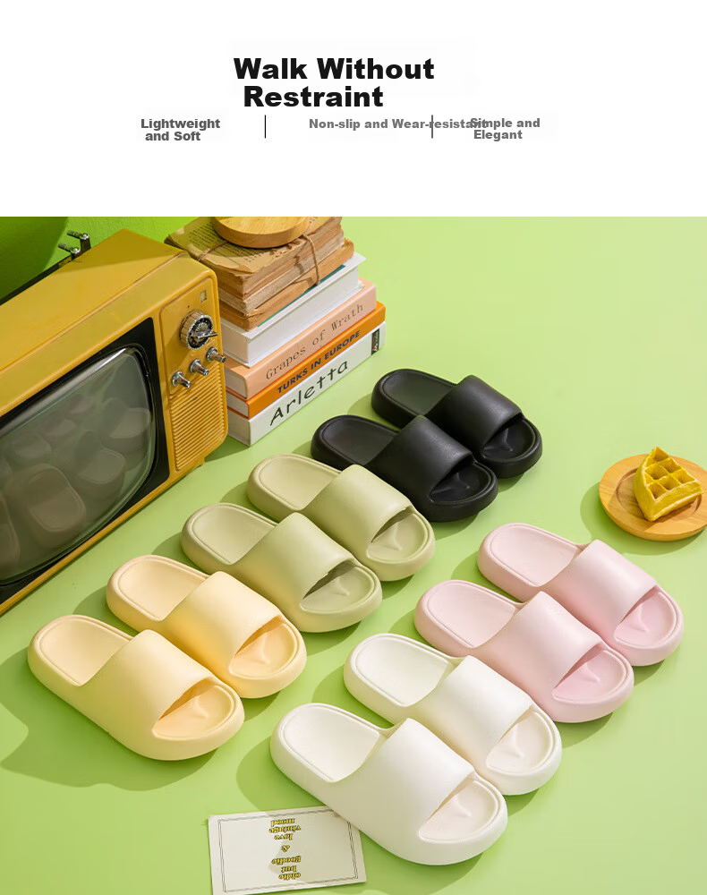 XGGC Summer Kids Slip-On Sandals Parent-Child Indoor Home Thick Sole Non-Slip Bath Boys Girls Outdoor Yellow Size 38-39 2