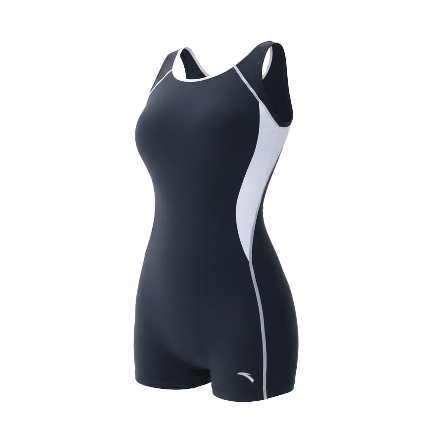 ANTA Women's Slim Waist One-Piece Square-Leg Professional Swimming Suit Plus Size Conservative Racing Training Swimsuit Navy Blue 3XL