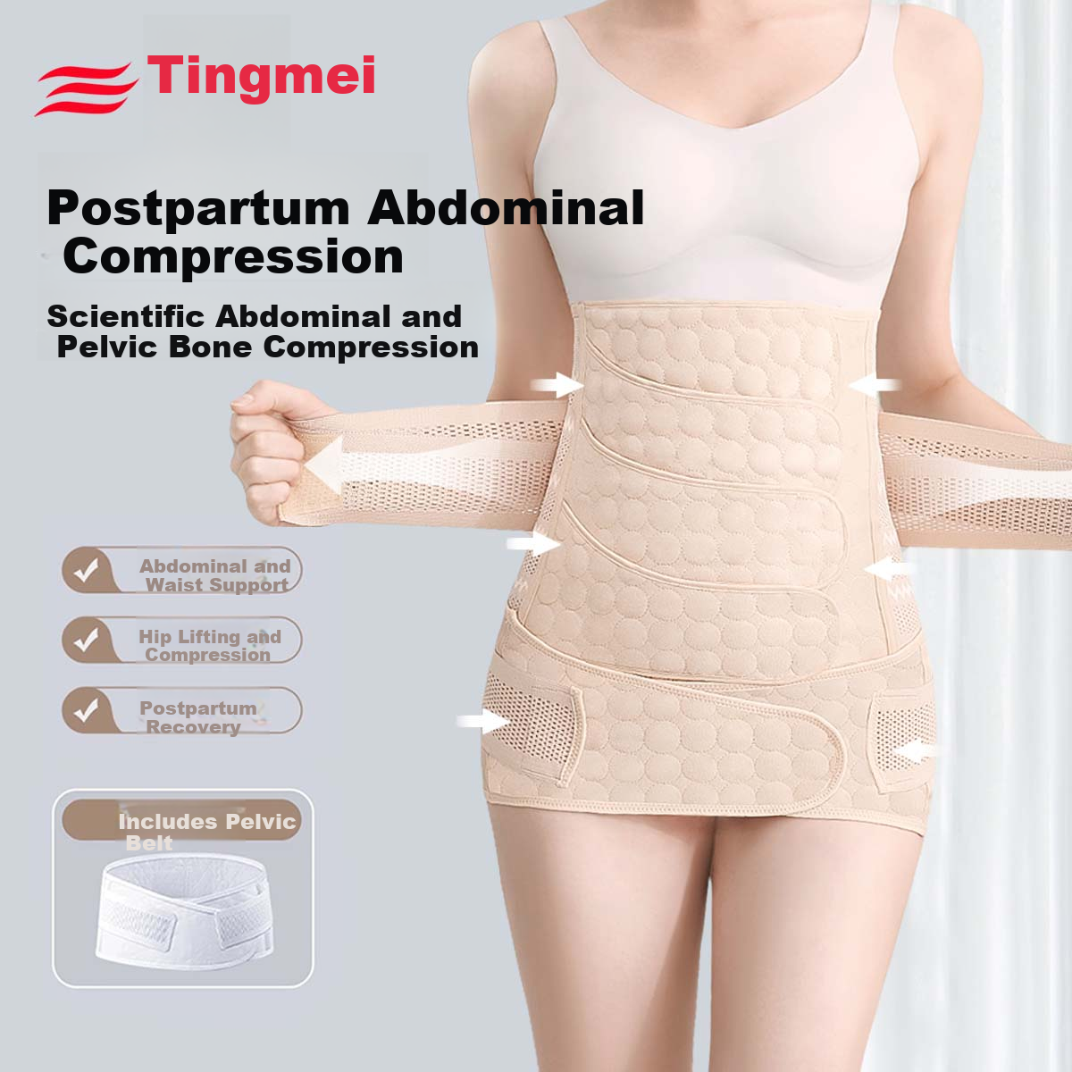 GRACEWELL Postpartum Abdominal Binder and Pelvic Belt 2-Piece Set Breathable Mesh Waist Shaper for Natural and C-Section Recovery