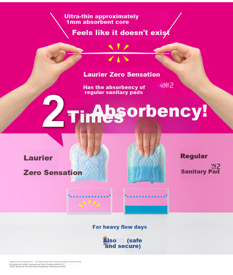 KAO Imported Zero-Feel Ultra-Thin Super Long Heavy Flow Daily Sanitary Pads 25cm 19pcs * 2 Packs 4