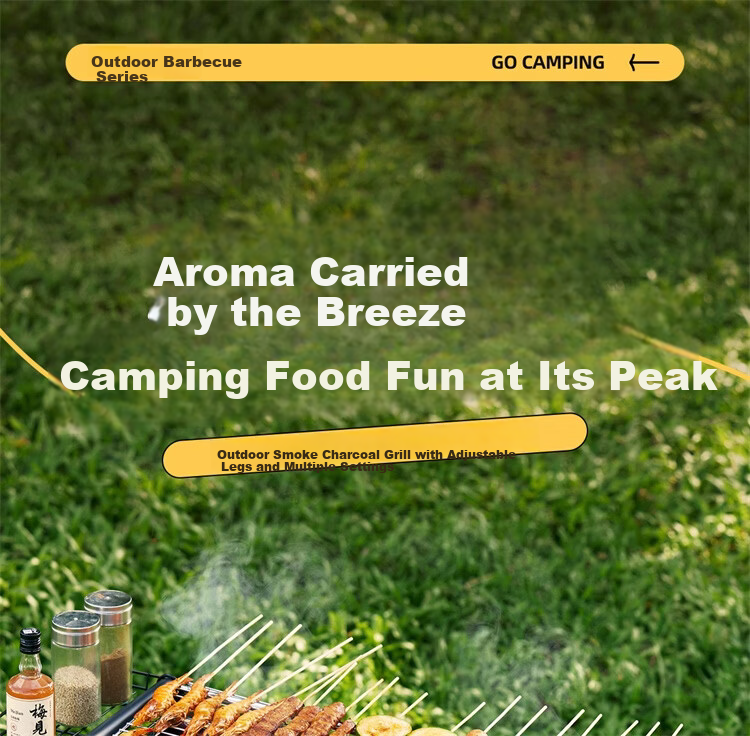 CAMELJEANS BBQ Grill Home Barbecue Rack Skewers Outdoor Camping Portable Charcoal Detachable 174BH05719 Black 1